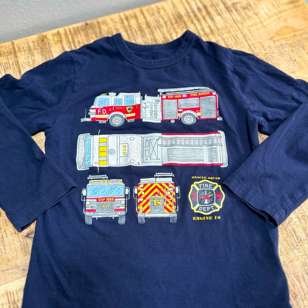 GAP Navy Fire Truck Long Sleeve Tee